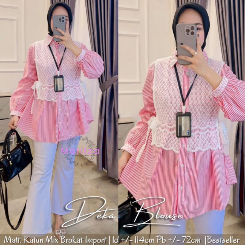 Merah putih blouse katun kombinasi brokat