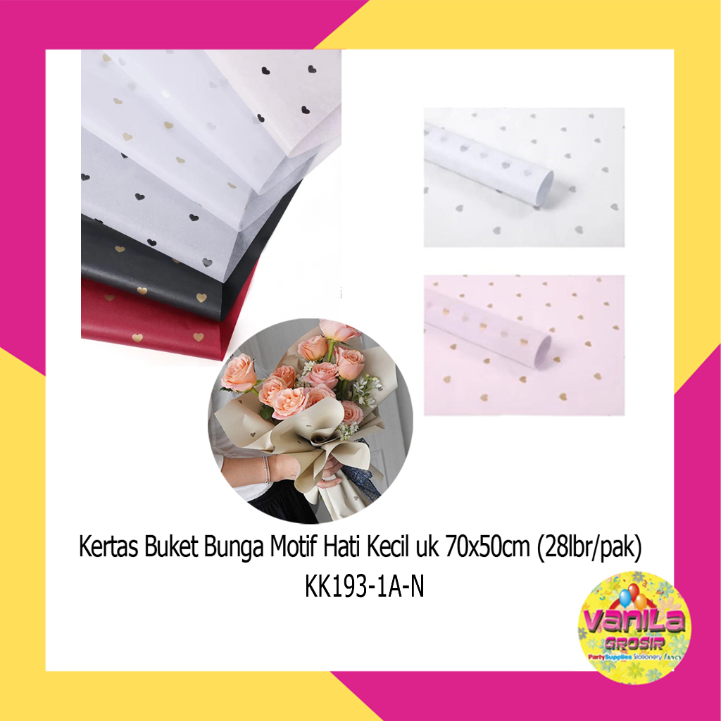 

(28Lembar) Kertas Kado Buket Bunga Motif Hati Kecil, cellophane wrapping, flower wrapping paper, kertas buket, kertas cellophane