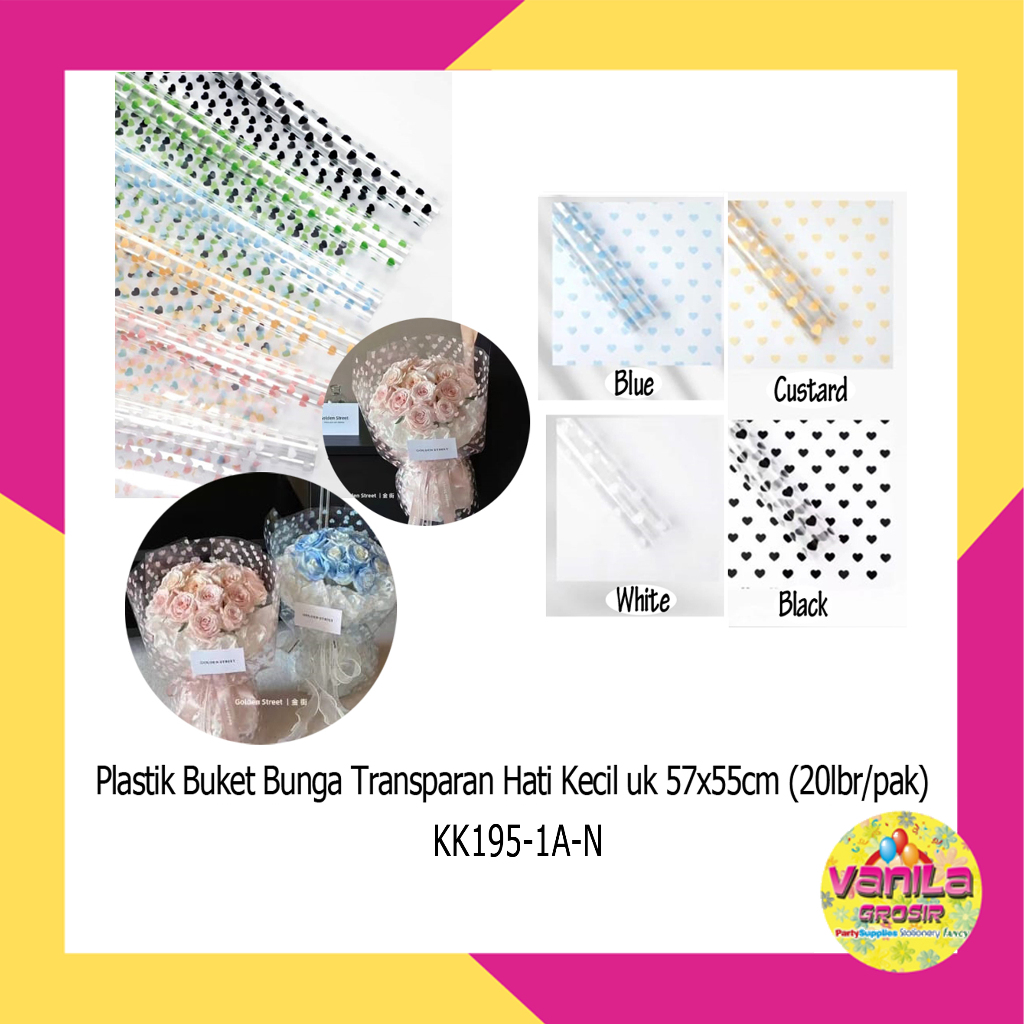 

(20Lembar) Kertas Kado Buket Transparant Hati Kecil, cellophane wrapping, flower wrapping paper, kertas buket, kertas cellophane