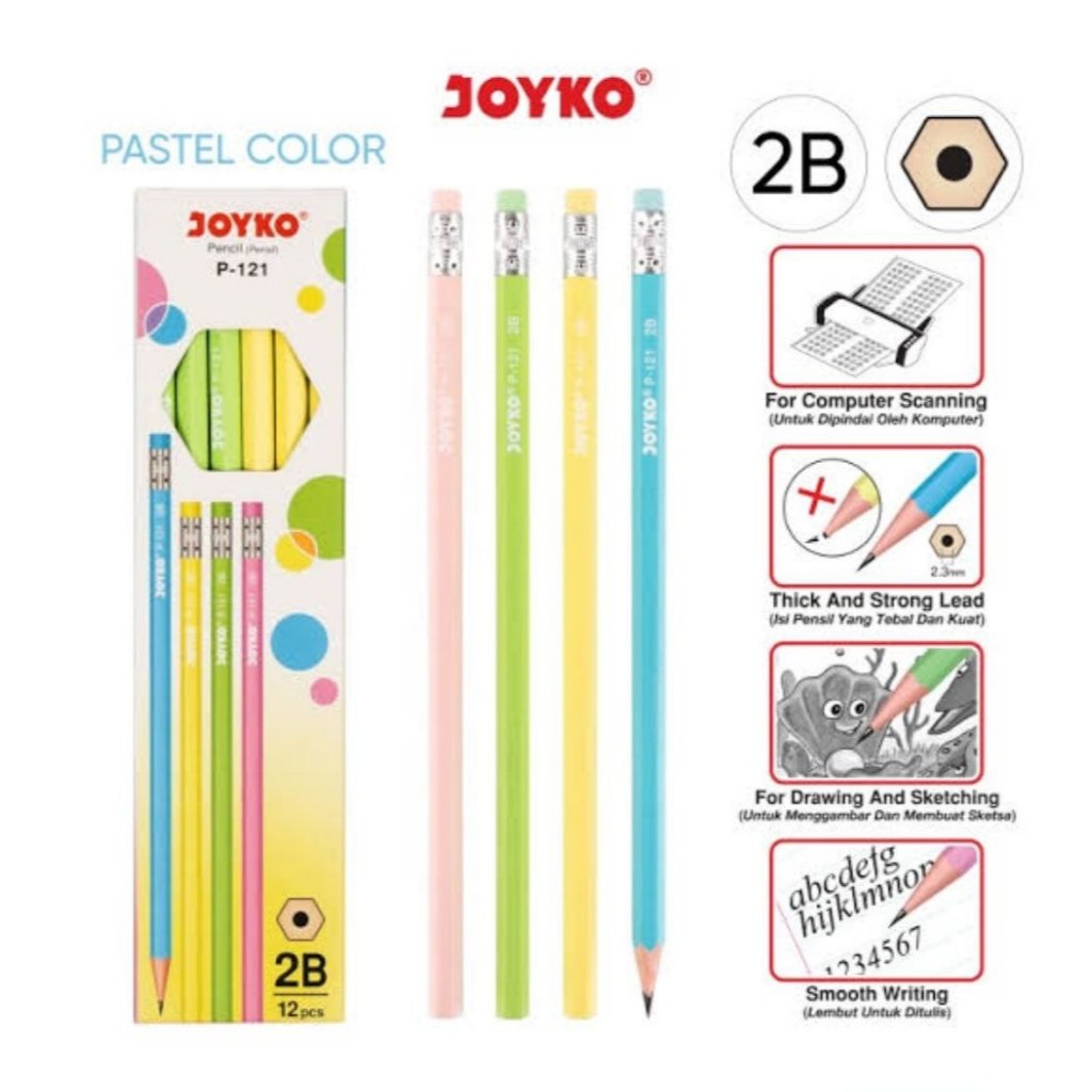 

Pensil Penghapus Hexagonal Pastel 2B Joyko - P-121 Satuan varian warna - Kuning
