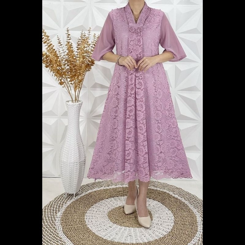 Dress brokat import, Dress brokat wanita, Dress import wanita