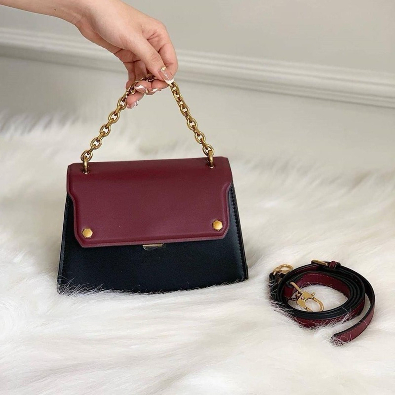 Tas ala Charles & Keith Two ToneChain Handle Crossbody Bag Tali Rantai Selempang Sling Shoulder Pest