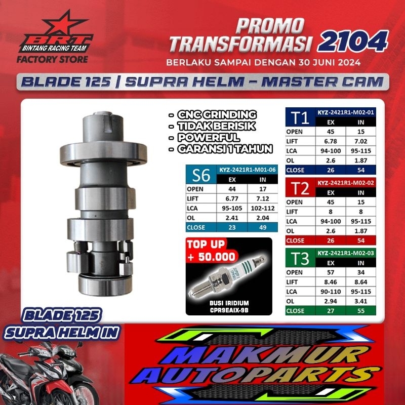 Promo Transformasi BRT 2104 Master Cam Noken as Blade 125 Supra X Helm In KYZ - BINTANG RACING TEAM 