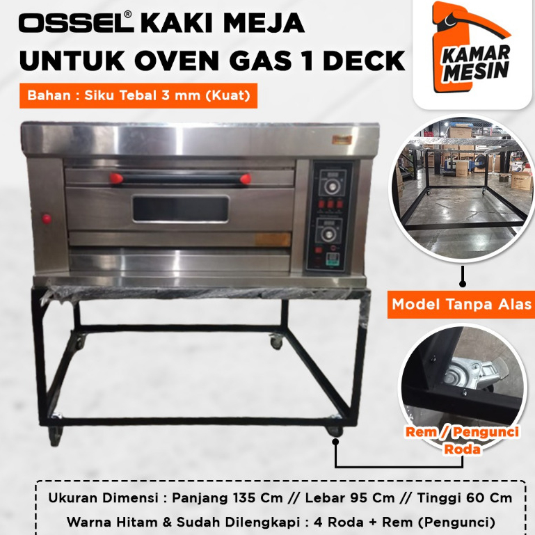 Meja Oven Meja Kaki Oven 1 Deck 2 Tray Siku Tebal 4 Roda Rem