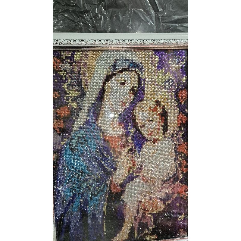 Lukisan 5D diamond painting cristal BUNDA MARIA & JESUS hasil jadi
