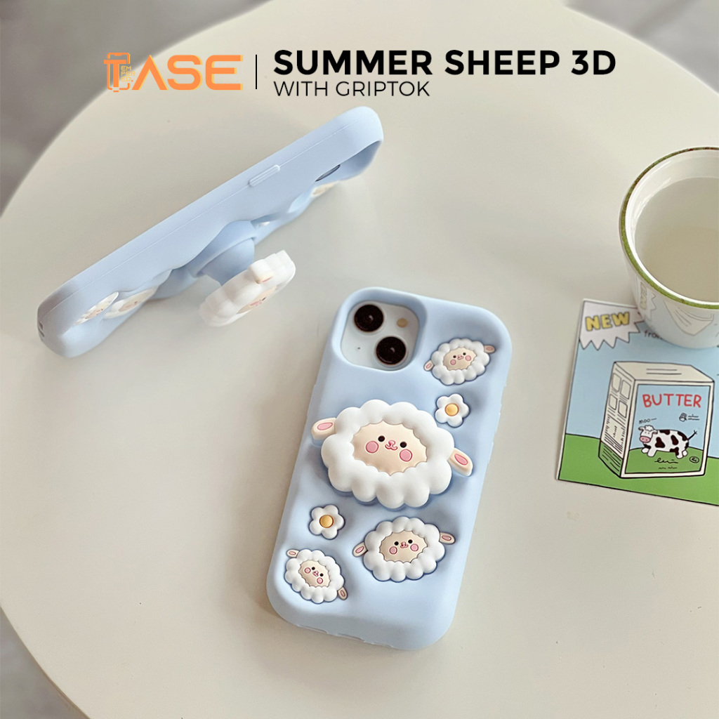 Case Iphone 11 12 13 14 15 Pro Max Plus Summer Sheep 3D with Griptok 16 17