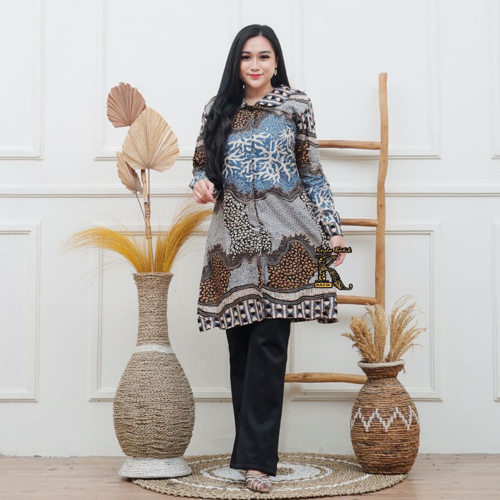 Atasan Batik Tunik Wanita Lengan Panjang Motif Kentring Manik Bahan Katun Kualitas Terbaik