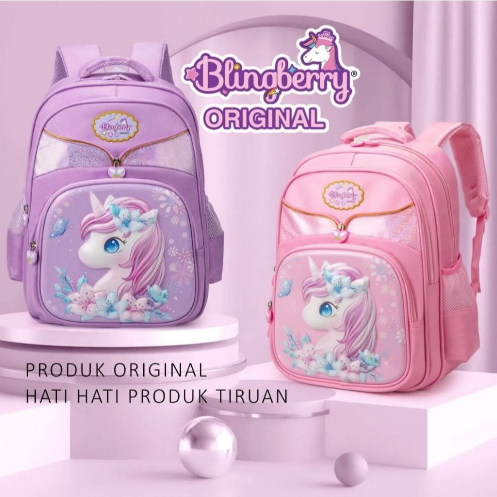 BLINGBERRY Tas Sekolah Unicorn Glitter Waterproof anti air tas ransel anak SD tas sekolah anak perem