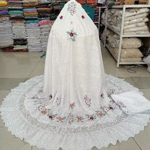 Mukena bordir Bukittinggi motif sulam timbul bahan katun Paris premium