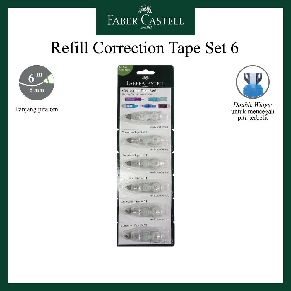 

KODE D8Z Refill Correction Tape Faber Castell Untuk Tipe QAR QJR QDR Chameleon R1 Twist Correction Tape Isi 6 Pcs