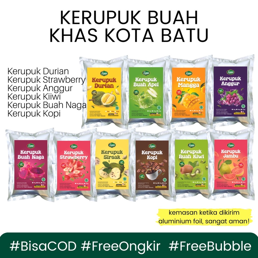 

PROMO BRAND Kerupuk Buah Krupuk Durian Strawberry Anggur Buah Naga Sirsak Kopi Mangga Khas Malang BISA COD Garansi Renyah