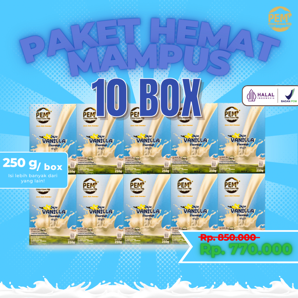 

PAKET HEMAT MAMPUS | PAKET 10 BOX SUSU KAMBING ETAWA MILK | RASA VANILLA