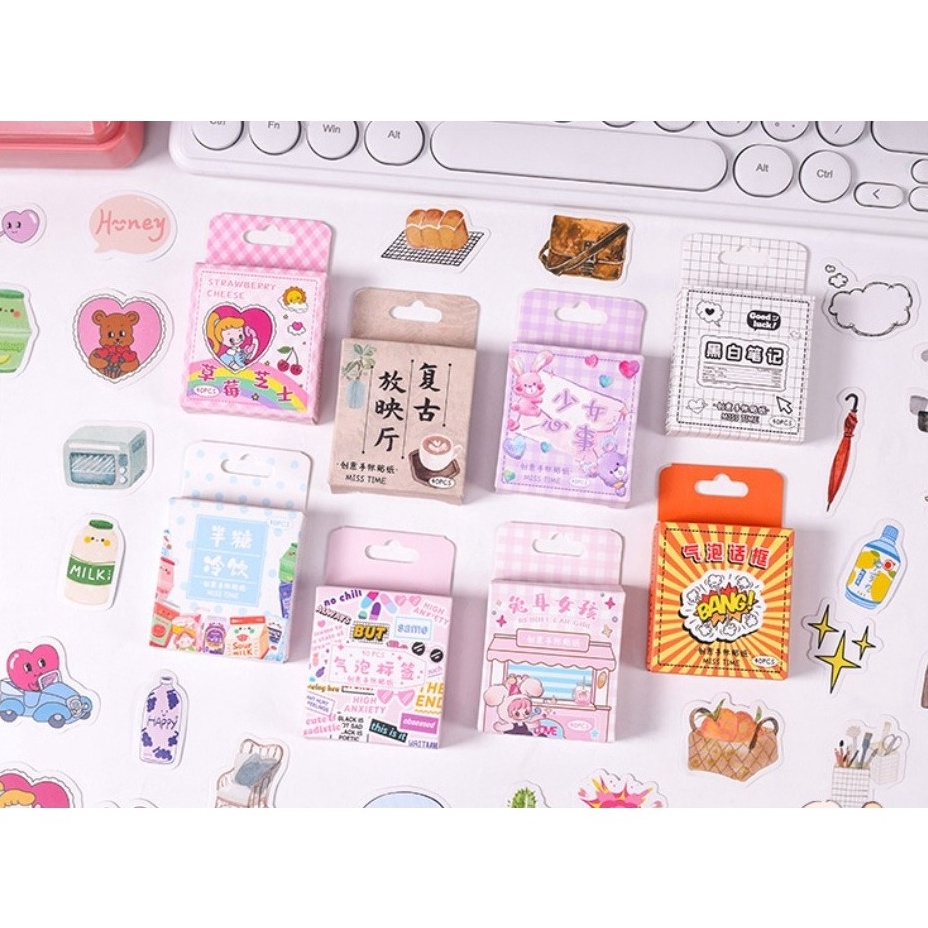 

SIAP KIRIM GAN Bubble Bunny mini Paper Stickers Cute Box Sticker mini cute box retro stationery