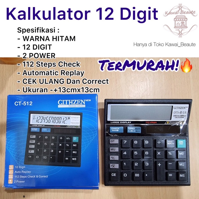 

Kalkulator CT512 12 Digit GLTHZEN LUMMENT Isi 8 pcsctn w R5E6
