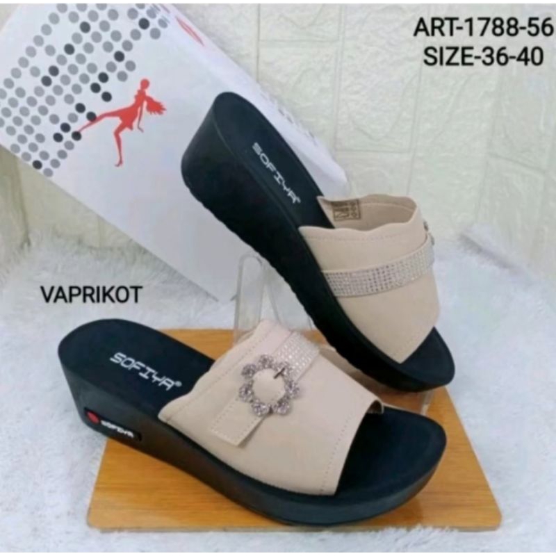 recommended sandal wedges sofia import terbaru 2024/sandal wanita wedges selop motif kekinian