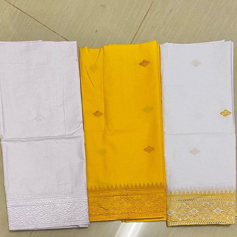 KODE A37N Saput Kampuh Putih Kuning Bordir  Pakaian Adat Bali Pria Cowok Murah