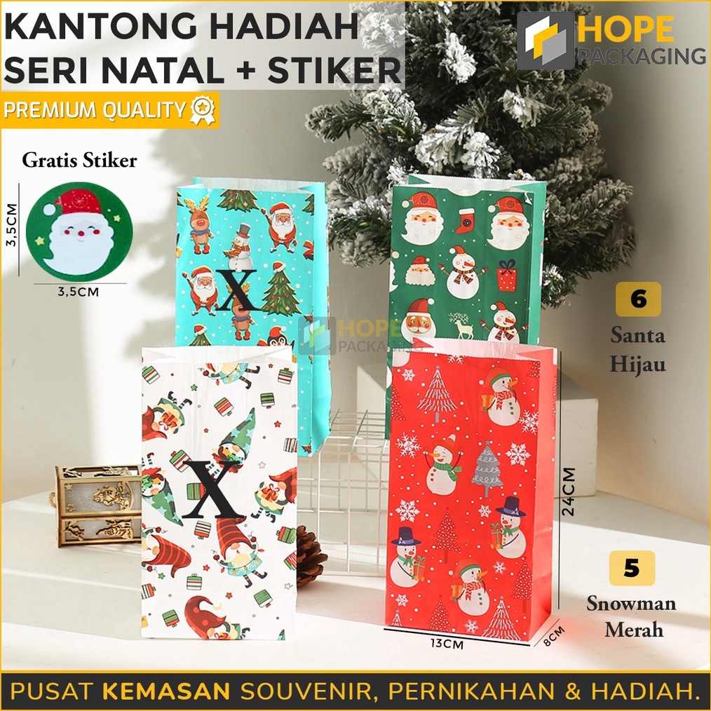 

STOCK MASIH BANYAK Harga 5 Pcs Kantong Hadiah Stiker Christmas Kemasan Kertas Natal Kantong Hadiah Paper Natal Kantong Bingkisan Kue Natal Paper Kertas Natal