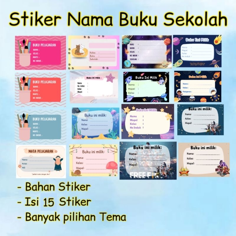 

Stiker nama buku sekolah banyak motif isi 15 pcs