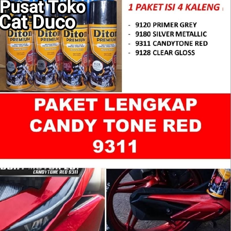 PAKET LENGKAP Cat Pylox Diton Premium CANDY RED ISI4. 9120+9180+9311+9128 CANDY MERAH 400CC