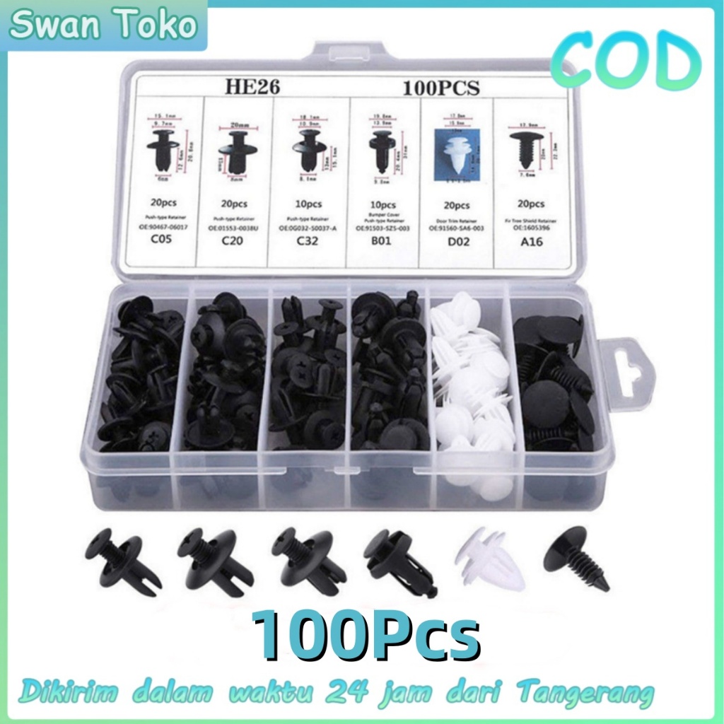 100Pcs Baut Rivet/Universal Klip Bumper Baut/Baut Rivet Mobil/Plastik Bemper Clip COD - SwanToko