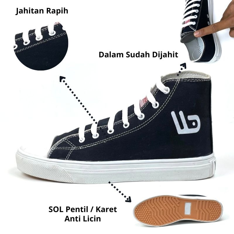 Sepatu Casual Sneakers High School Pria Wanita SP24 Hitam