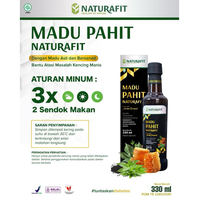 

Madu Hitam Pahit Naturafit 330ml 100% Madu Asli Bersanad Diabetes Gula Darah Tinggi Strok