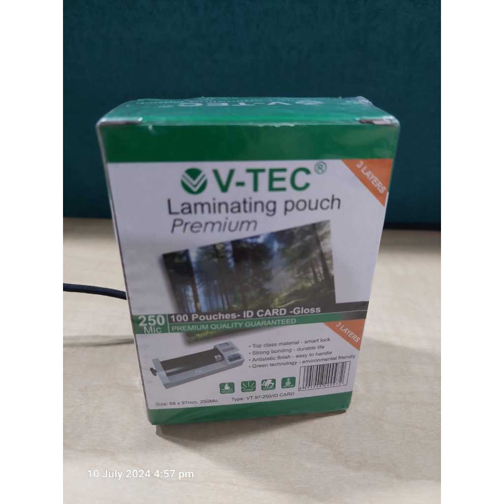 

vtec v tec laminating pouch premium isi 100 lembar pouches id card gloss kualitas terjamin 3 lapis