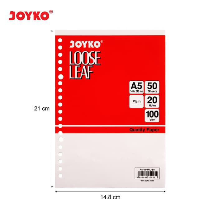 

Joyko Plain Loose Leaf A5 100Gsm A5-100PL-50 Sheet Kertas Binder Polos 100