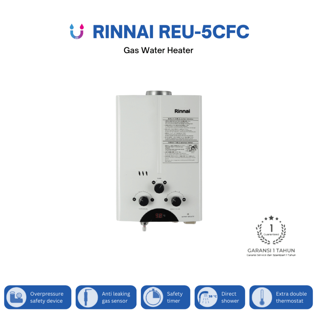 Rinnai Water Heater Gas REU-5CFC Pemanas Air Kamar mandi Gas
