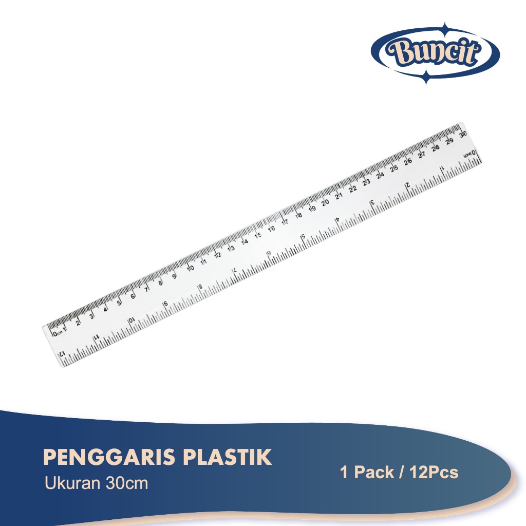 

1 Pack 12Pcs / Penggaris Plastik Bening 30cm / Penggaris Transparant 30cm/ Mistar Plastik / Buncit