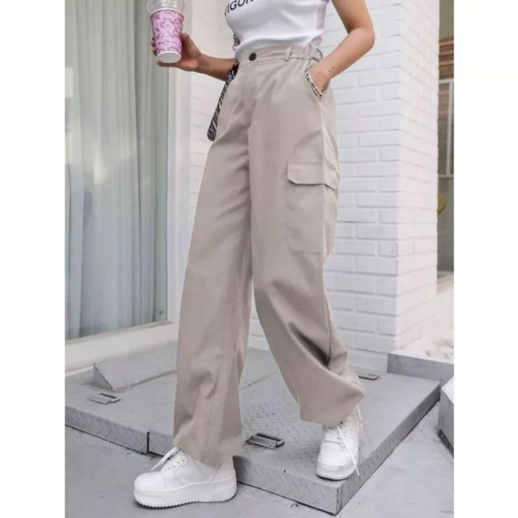 Celana Cargo Wanita Premium Jumbo Bahan American Drill Size M L XL XXL / Kargo Pants Wanita Korean S