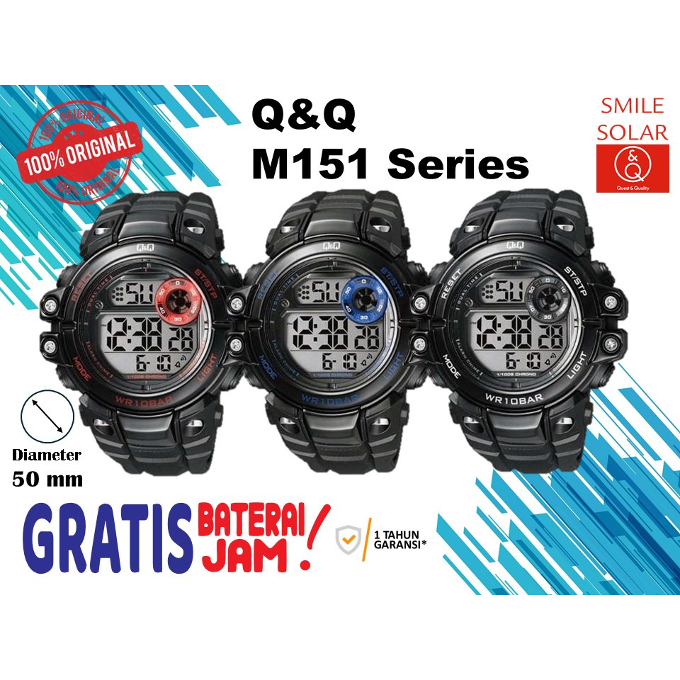 Jam Tangan Pria Casual Sporty Rubber Digital Original Q&Q QnQ QQ M151 M151J Diameter Besar