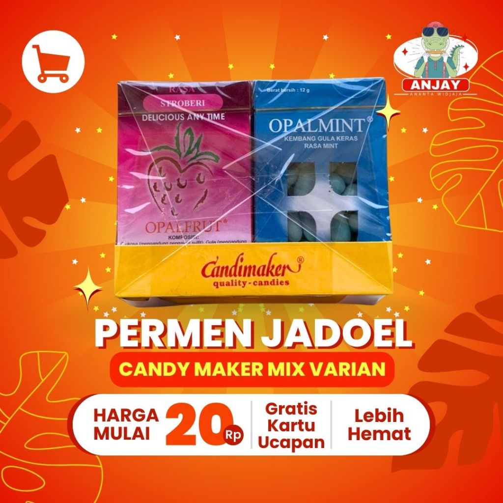 

Candy Maker Opal Frut 20 Pcs x 15g - Permen Jadul Mix Rasa Strawberry, Mint, Mangga, Anggur, Jeruk