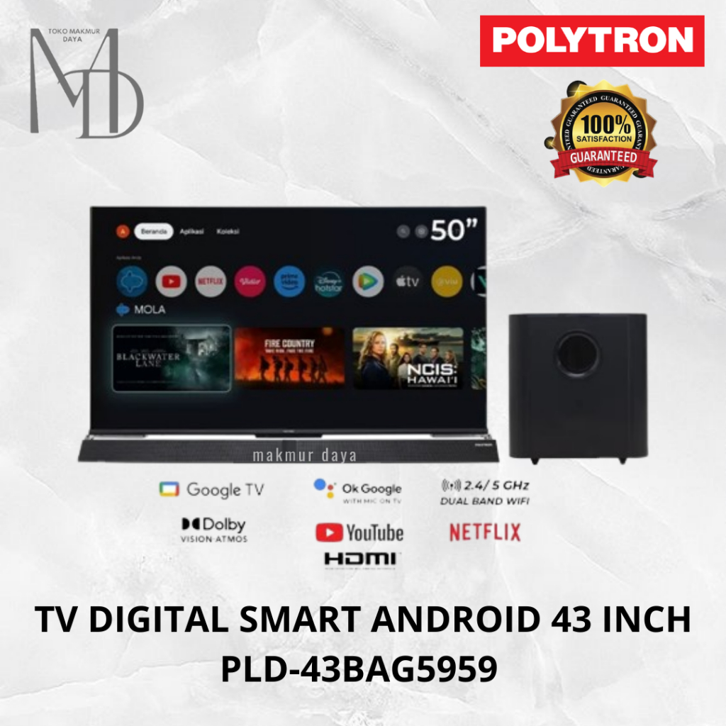 Polytron TV Smart Android Soundbar 43 Inch Digital LED PLD43BG9058 / PLD 43BAG5959 / 43BAG BG Origin
