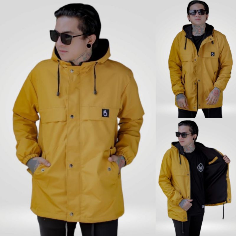 Jaket Parka Parasut Anti Air Kuning Yellow Saku Banyak Outdoor Waterproof Gunung Casual Unisex Wanit