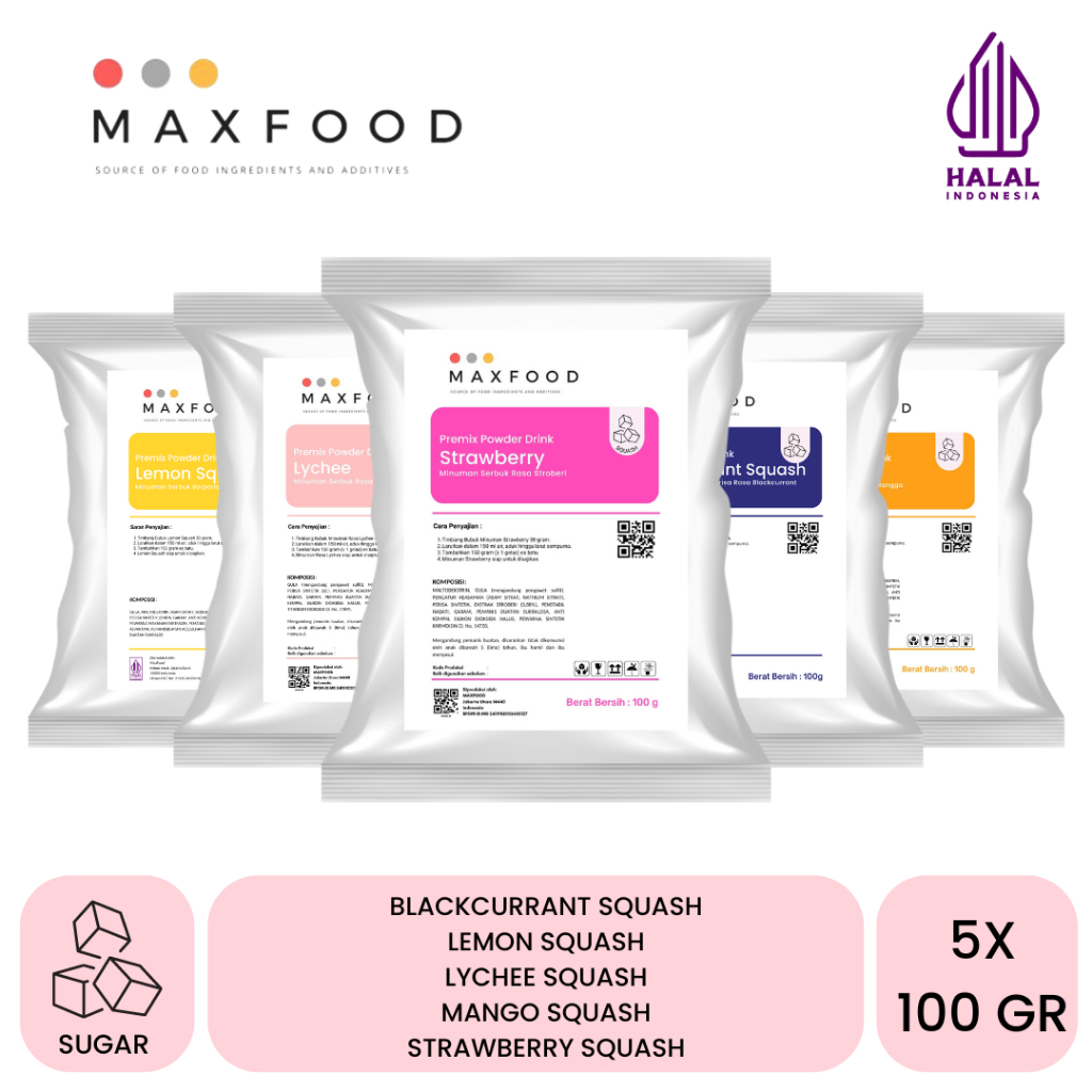 

MAXFOOD - Sample All Varian Squash Blackcurrant , Lemon , Leci , Mango , Strawberry Squash 100 GR