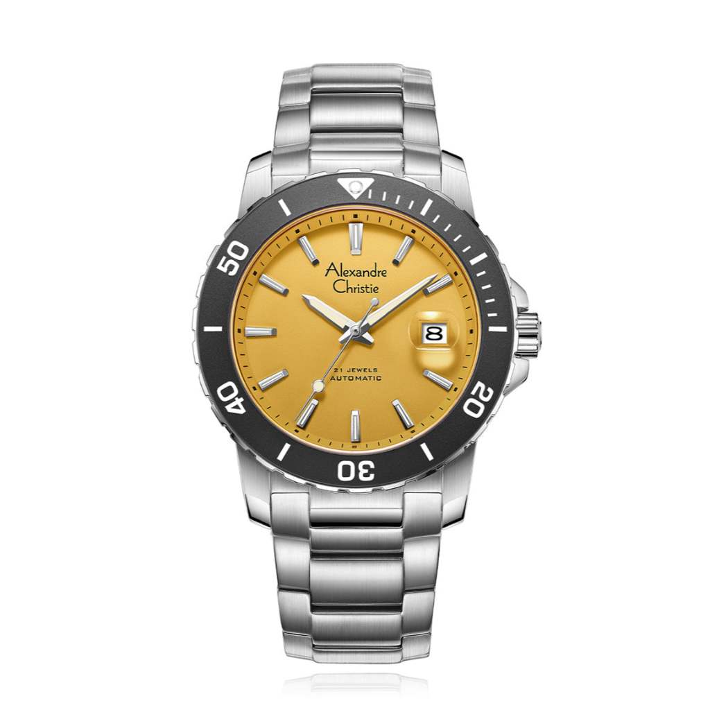 Alexandre Christie AC 6141 MABSSYL Silver Kuning Original / Jam Tangan Pria Analog Rantai Stainless 