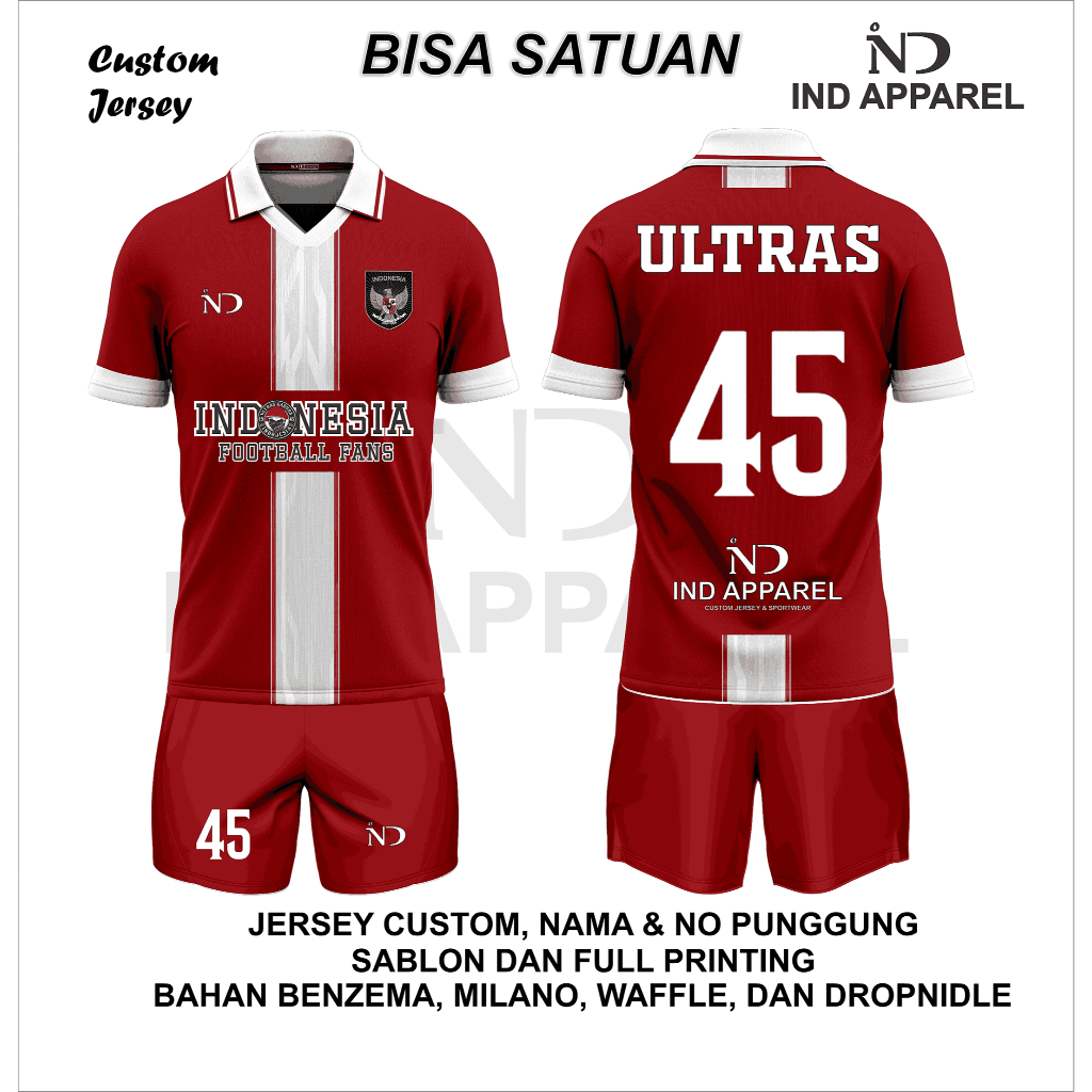 IND APPAREL Jersey Futsal Ful Printing Custom Design BISA SATUAN Jersey Kerah Retro Timnas Indonesia