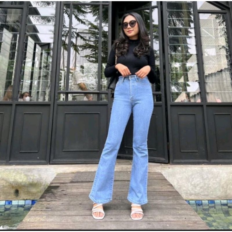 Jeans Cutbray Wanita Highwaist Auto Jenjang - Celana Cutbray Jeans Wanita