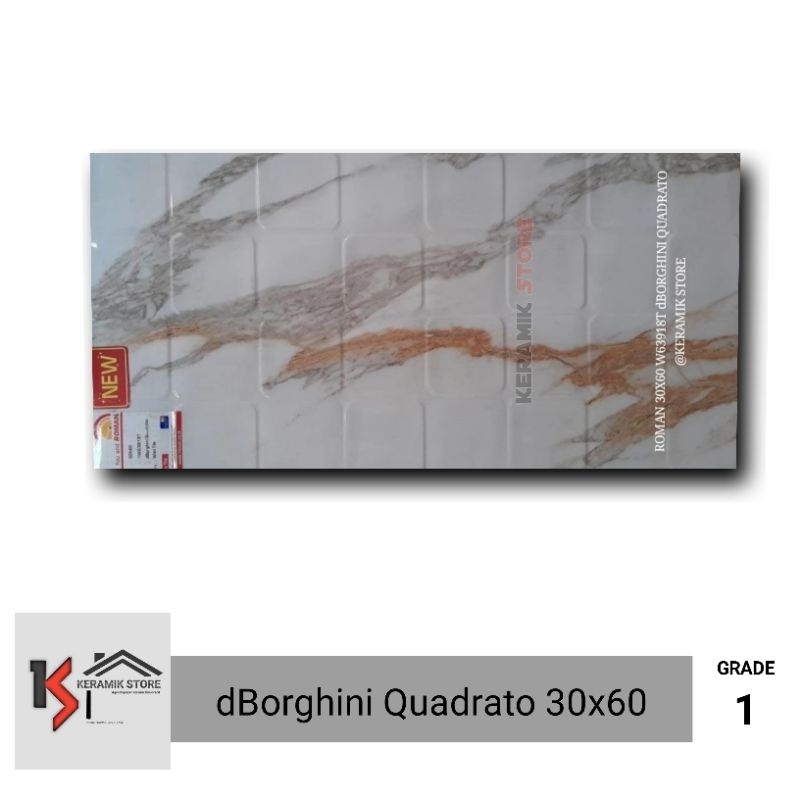 Keramik Dinding Roman 30x60 (Glossy) dBorghini Quadrato Putih Carara