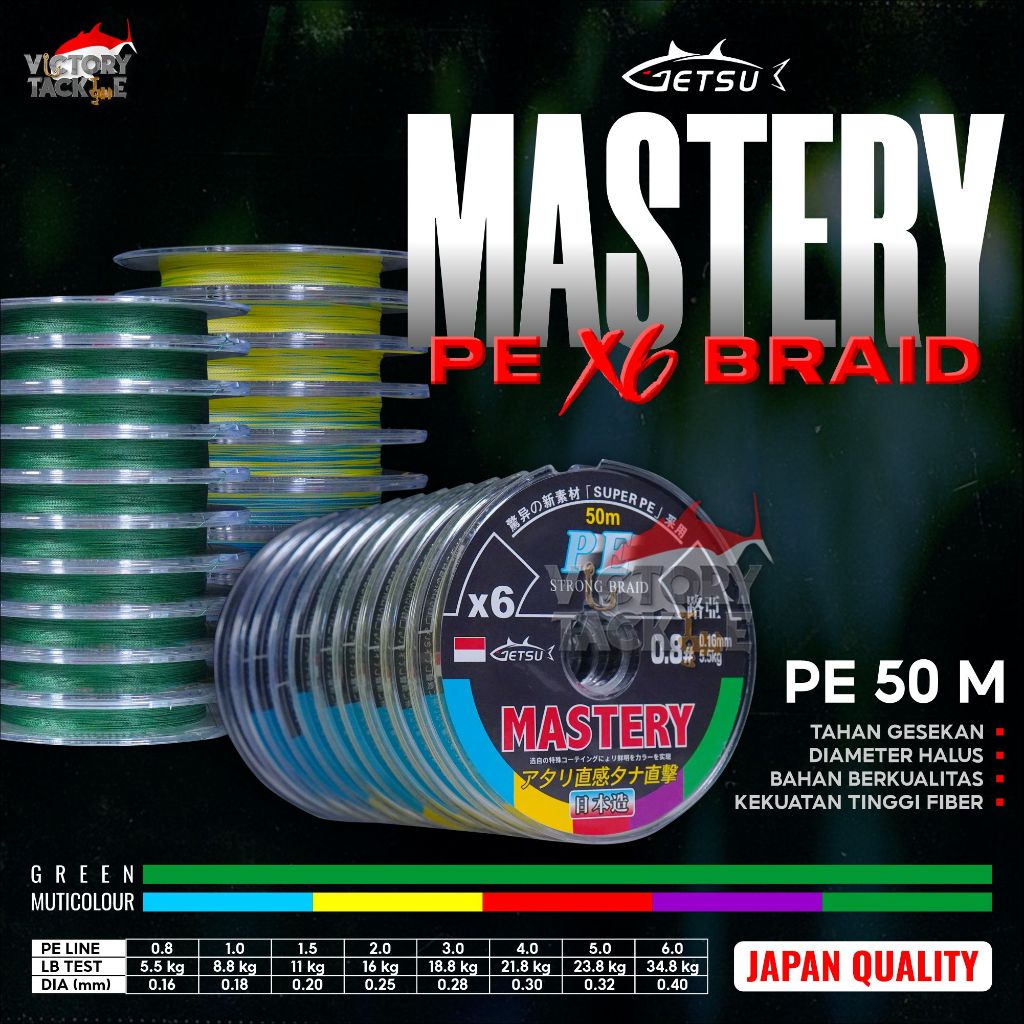 Senar Pancing GETSU MASTERY PE X6 BRAID CONNECTED 50 METER BENANG PANCING PE