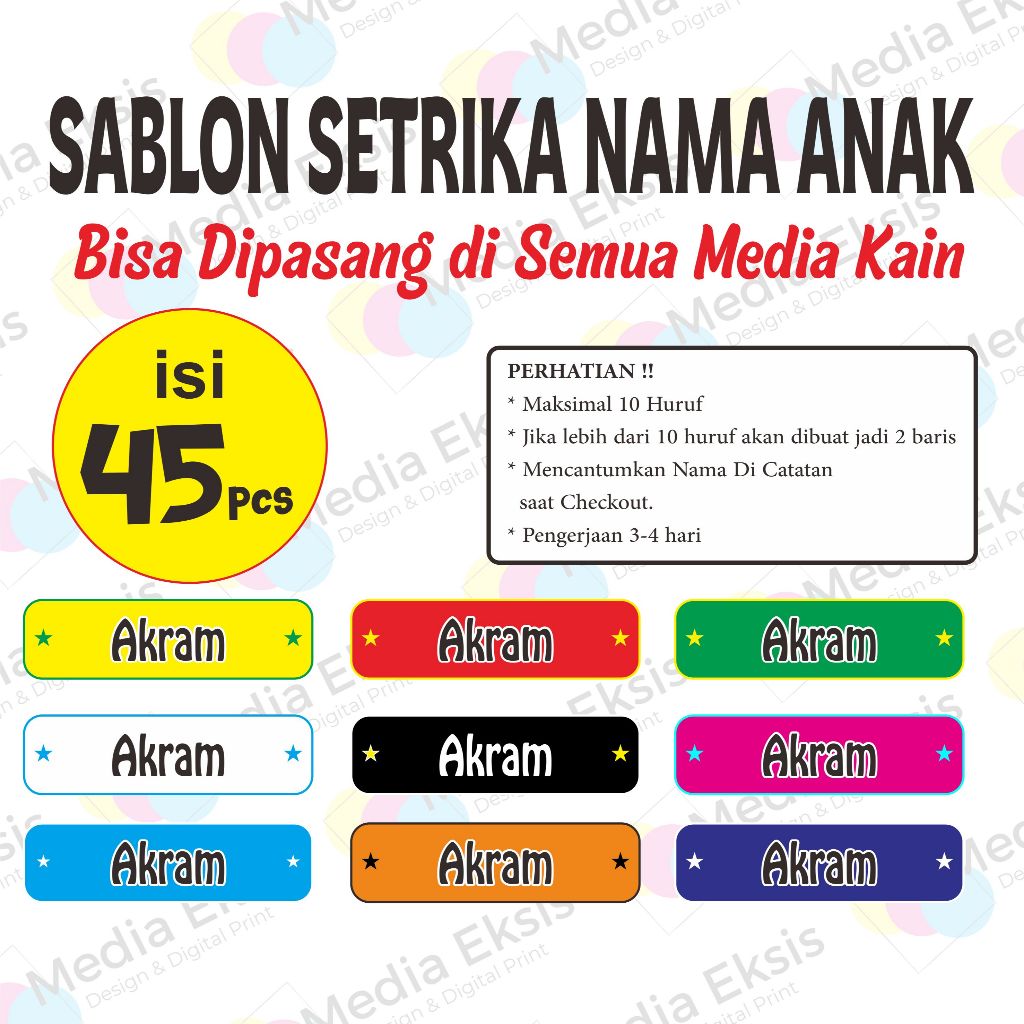 

Stiker Kain nama custom | sablon kain sticker | setrika sablon | setrika label nama | Sablon Instan