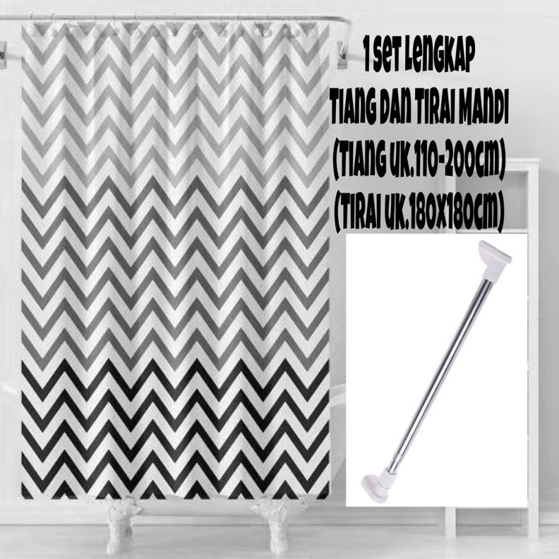 MURMER 1 set Tirai kamar mandi plus Tiang kamar mandi  Tiang gordenTirai shower curtain