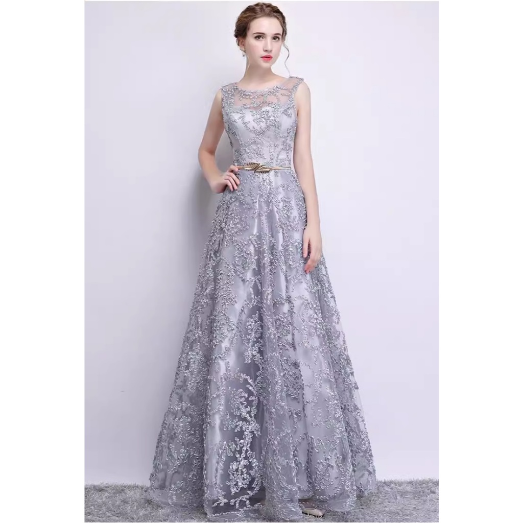 Gaun Pesta 2407002 Cream Merah Abu Silver Party Dress