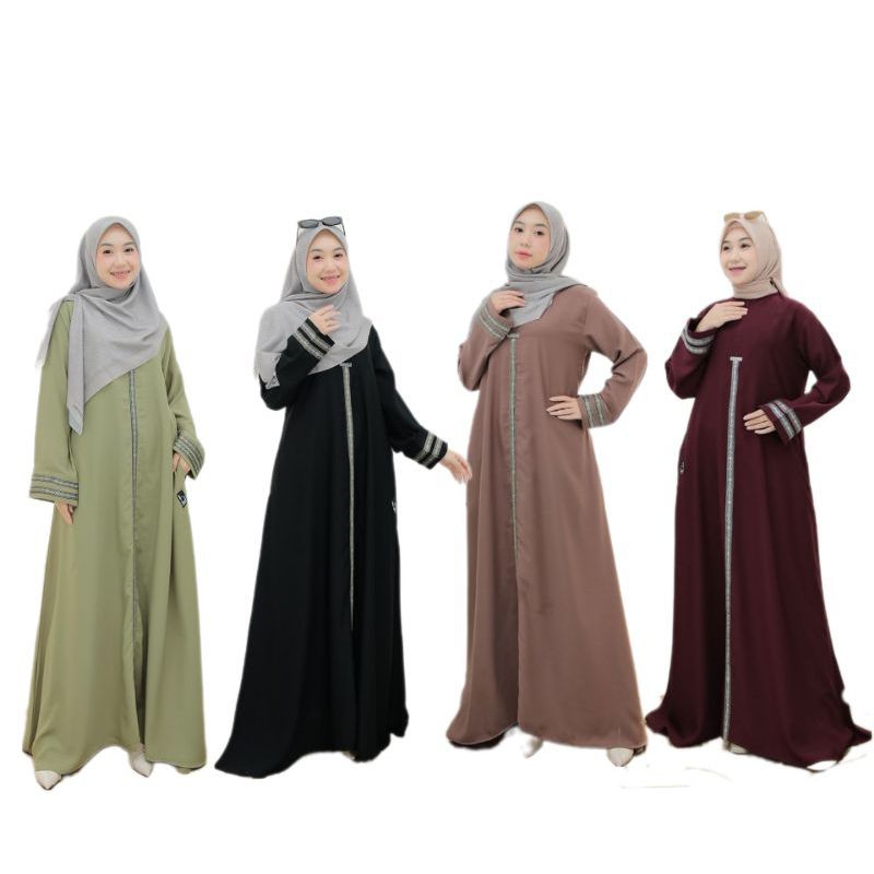 Abaya renda arab Saudi moderen,//gamis wanita jumbo bawah lebar /gamis abaya full dengan garis renda