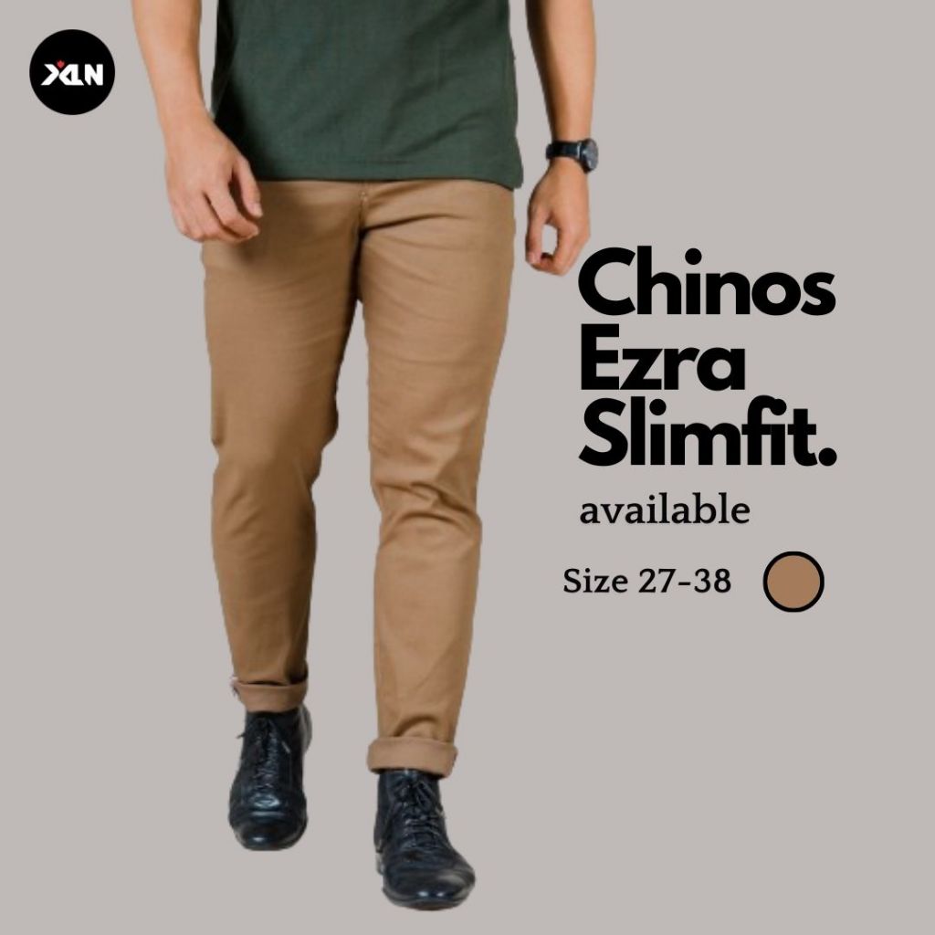 Celana Chino Pria Panjang Slim fit Casual Bahan Melar Dewasa Warna Mocca Ezra