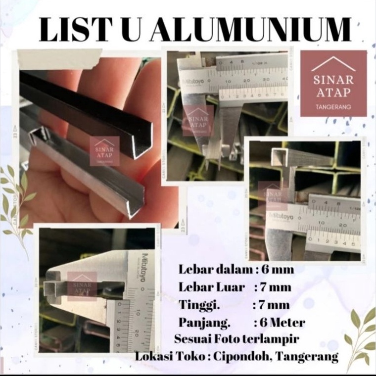 Siap Kirim List U Alumunium Ukuran 5mm Panjang 6 Meter