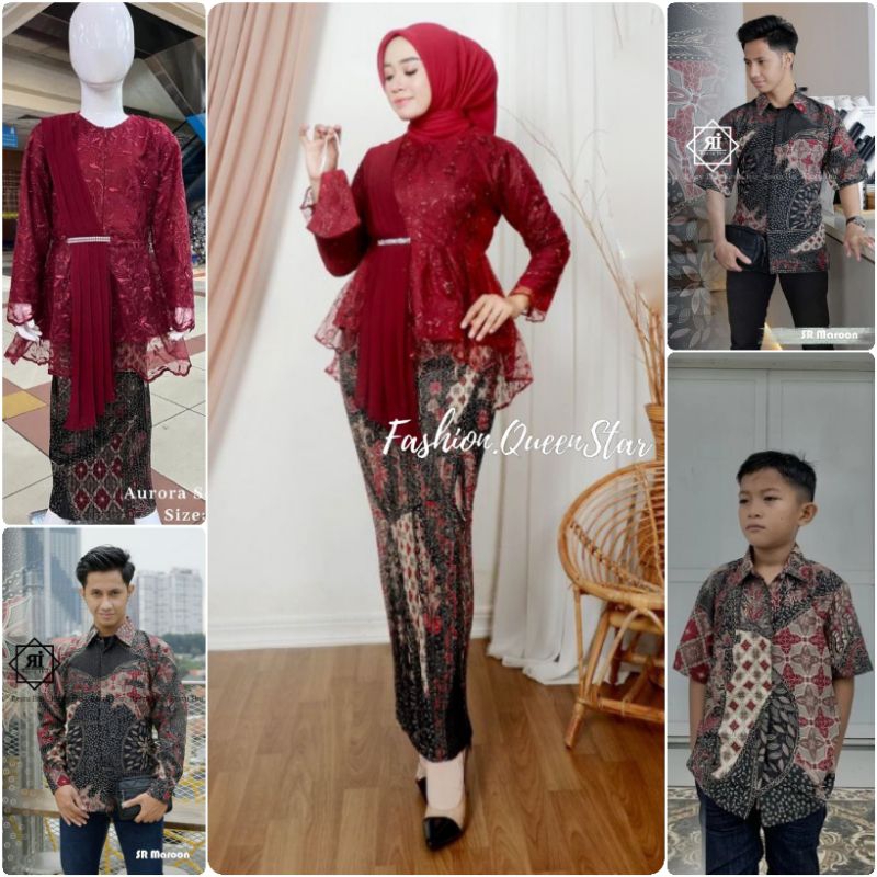 Couple Kebaya Aurora Selendang Set Kemeja Batik Modern / Couple Aurora Selendang Keluarga / Aurora S