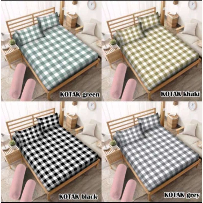 sprei set 160x200cm dobel bed motif gingham sudut karet aesthetik homemade