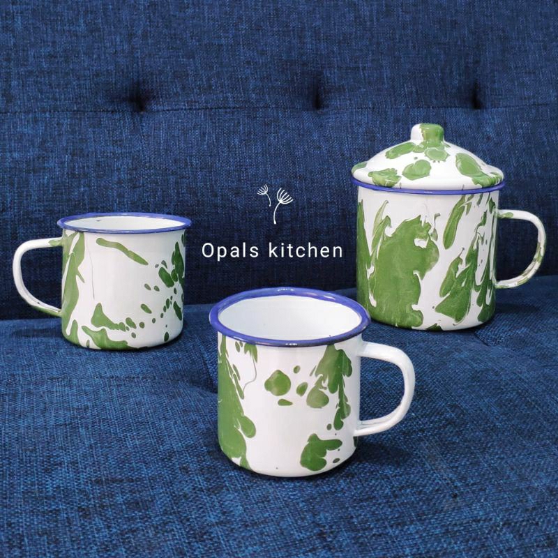 Cangkir Mug Enamel Blirik Hijau 7cm 8cm 10cm